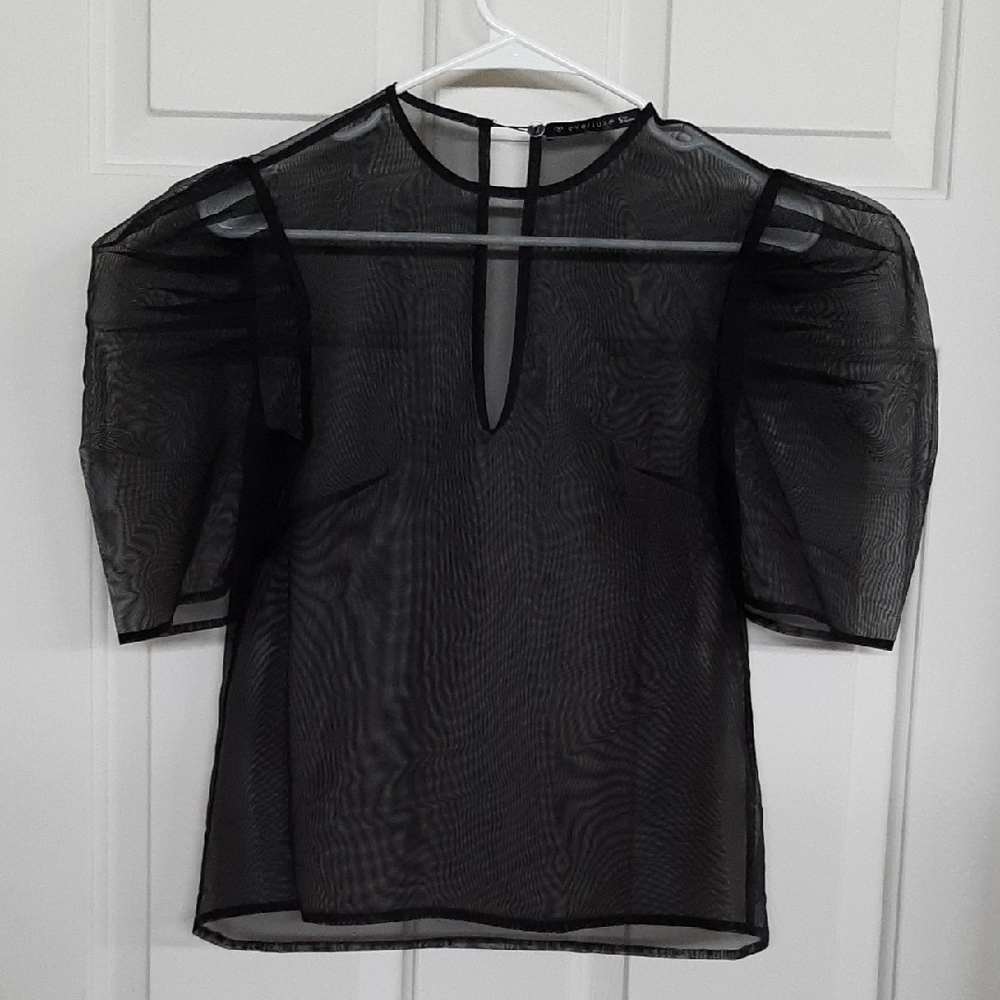 Everlux Sheer Black Puff Sleeve Women’s Top